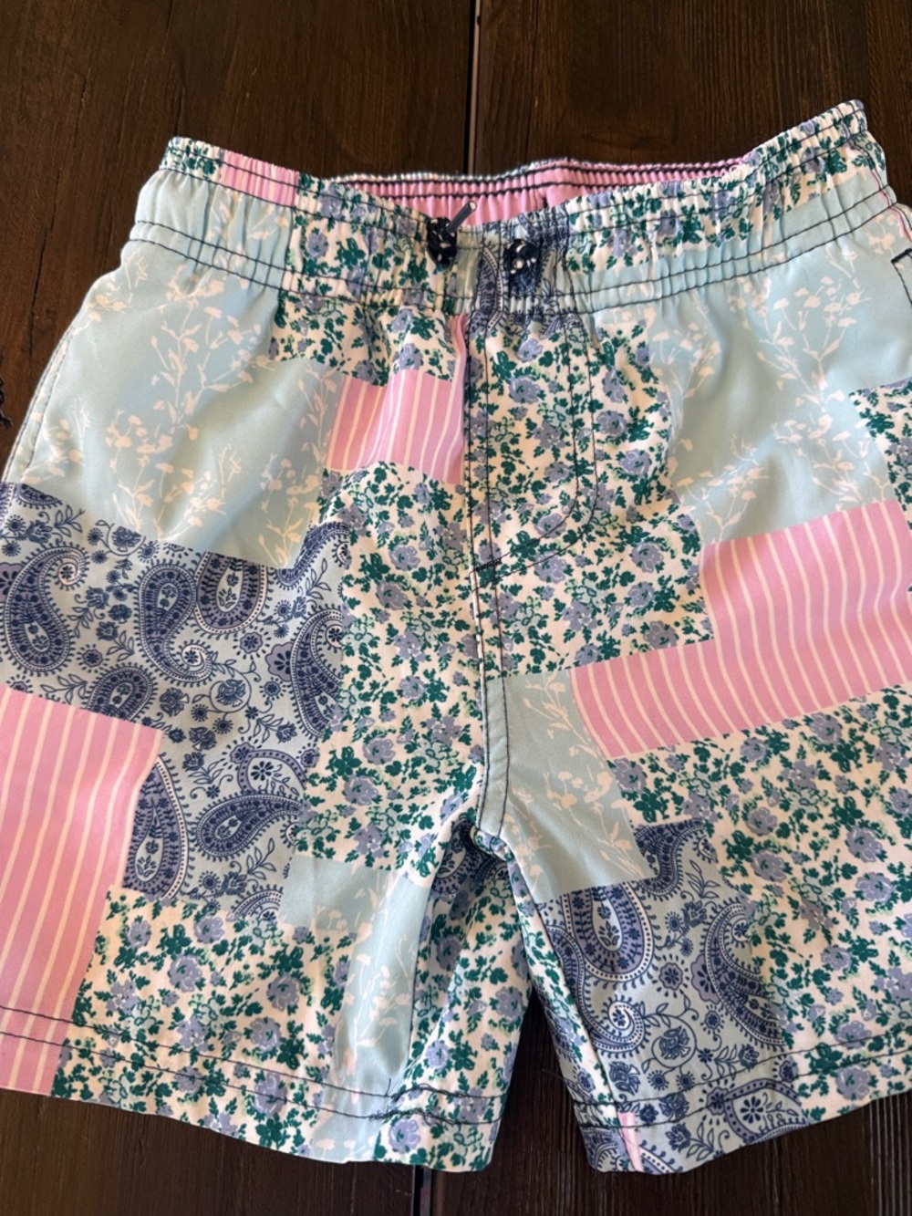 Kids Patchwork Floral Swim Trunks - Light Blue, Pink & Navy